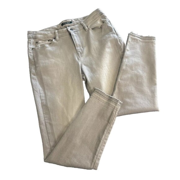 LAUREN RALPH LAUREN Petite Soft GRAY Skinny Ankle  Frayed Bottom Jeans Sz 8P - Picture 1 of 12